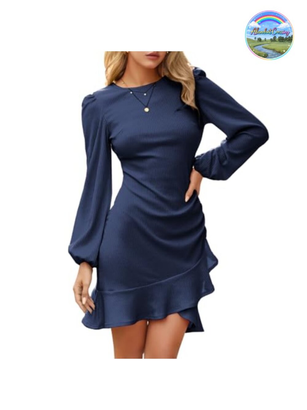 Women Knit Sweater Mini Dress Cocktail Party Long Lantern Sleeve